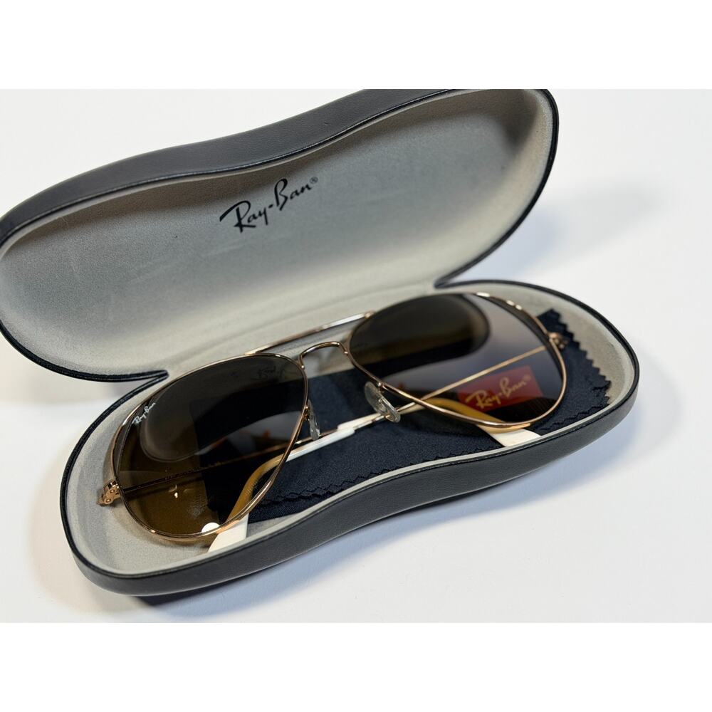 Ray Ban Aviator Sunglasses Gold Frame Brown Gradient Lens Case